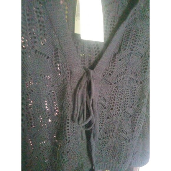 Cleo Cotton Black Crochet Cardigan Cover Up Long Sleeve Size Small - Picture 2 of 8